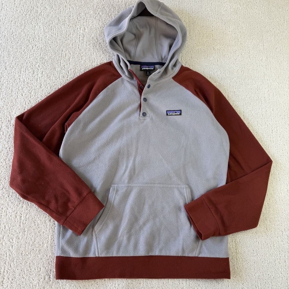 Patagonia Micro D Pullover Hoodie Men's M Gray Red Fleece $89 Gorpcore